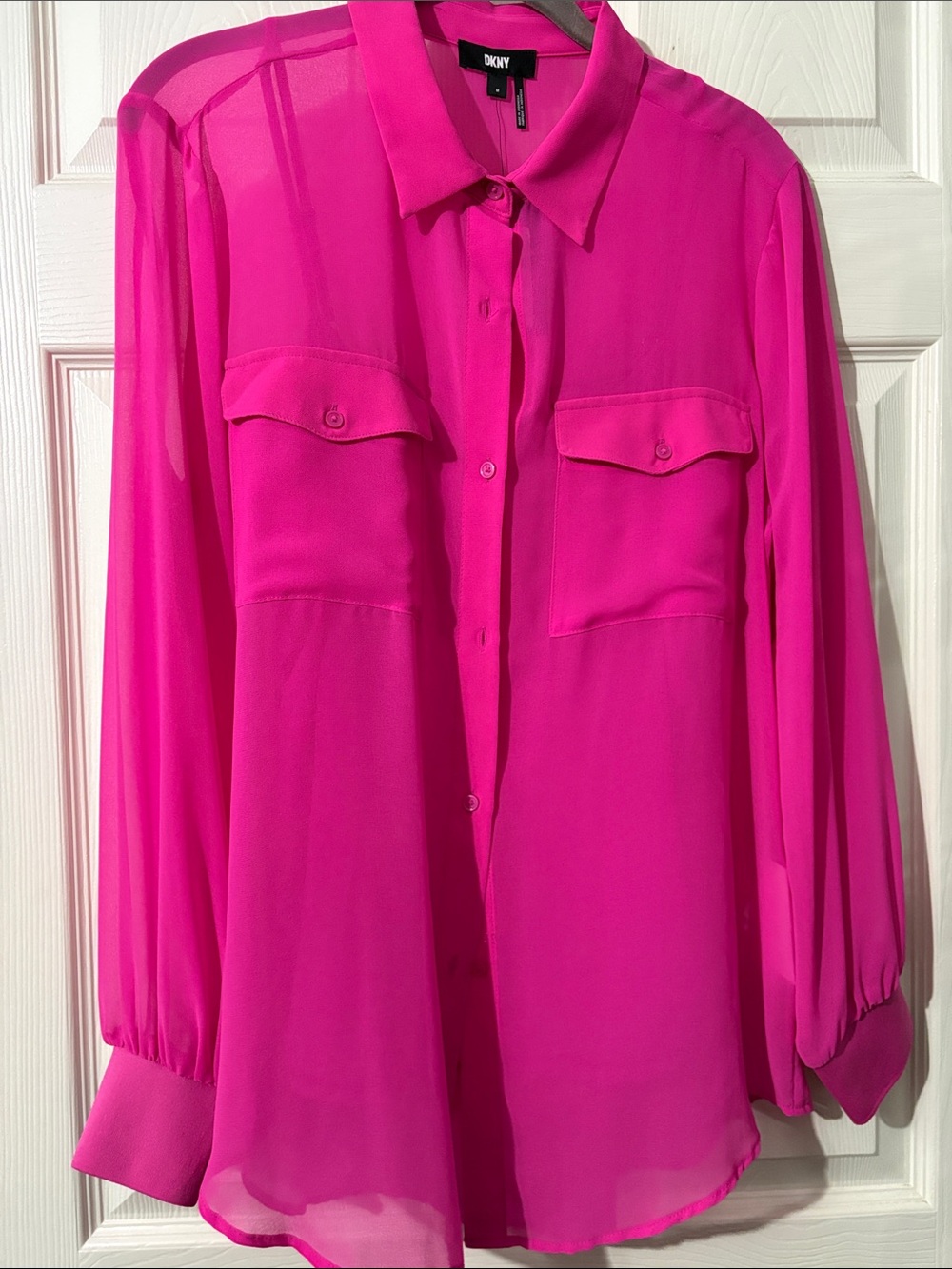 DKNY Hot Pink Sheer Button-Up Blouse